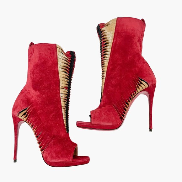 Christian Louboutin Miss Circus 120 Boot EU 35.5 US 5.5 Red High Heel Cutout - Picture 9 of 13